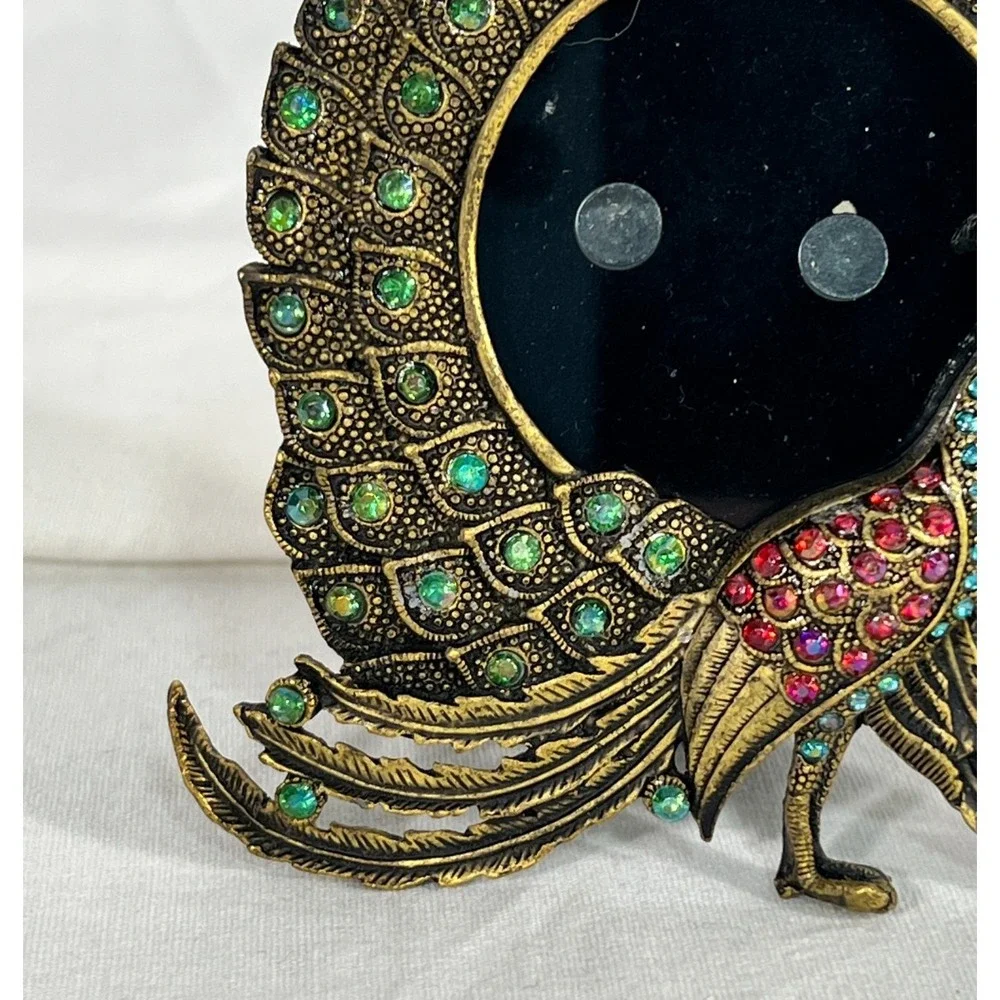 Pier 1 Imports Peacock Picture Frame‎ Rhinestones Cast Metal Desk Frame Bird